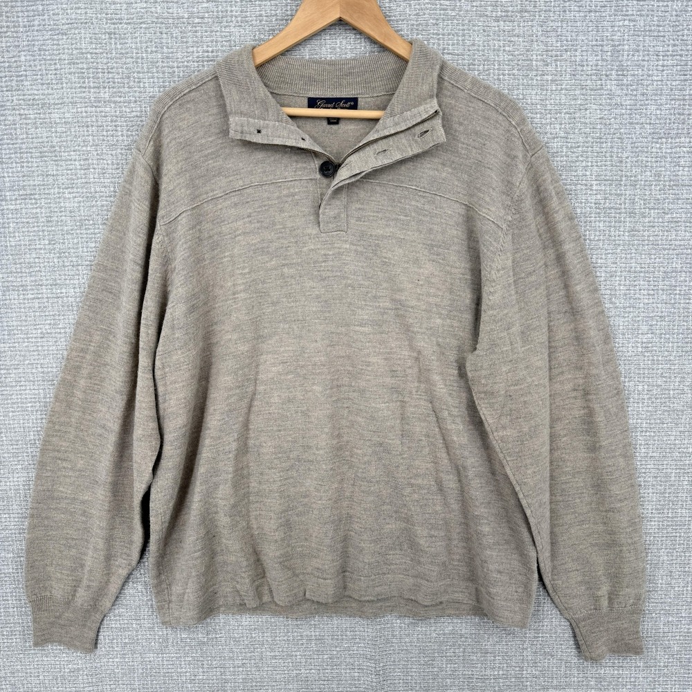 Garret Scott Sweater Men XL Beige Merino Pullover 1/4 Zip Collared Knit academic